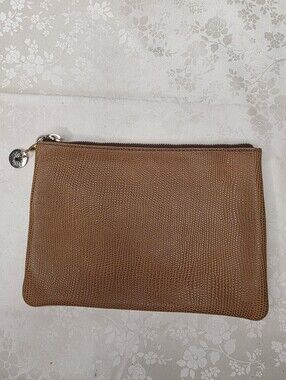 Planner Perfect Brown Lizard Embossed Leather Zippered Pouch Clutch